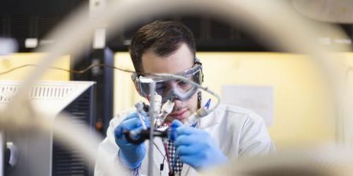 A student in a chemical engineering lab